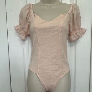 Elegant Pink/Peach Puff Sleeve Women's Top